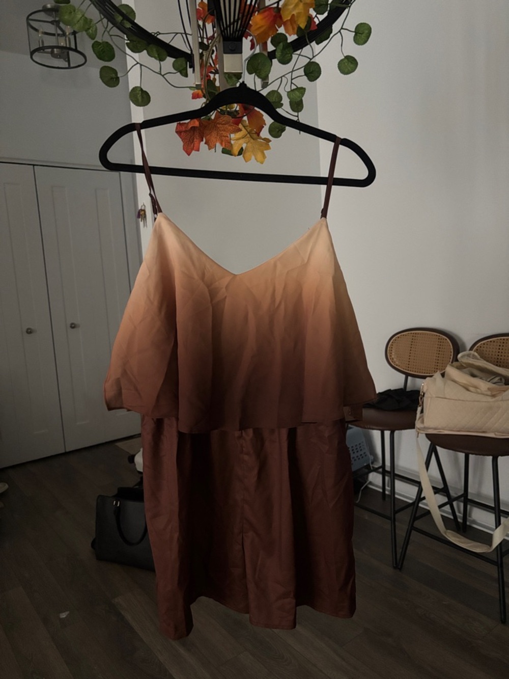Ombre Brown Slip romper with Layered Ruffle